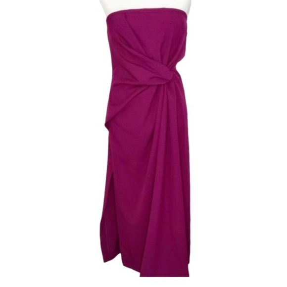 Zara Burgundy Strapless Midi Dress Draped Knot Detail sz XS Purple NWT - Picture 6 of 13